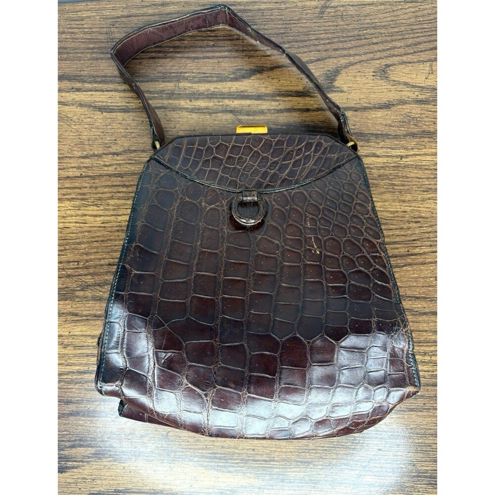 Vintage Sydney of California Brown Crocodile Alligator Top Handle MCM Handbag